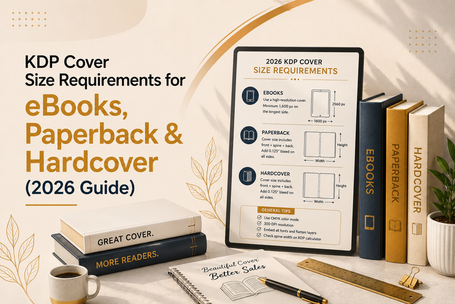 KDP Cover Size Requirements for eBooks, Paperback & Hardcover (2026 Guide)